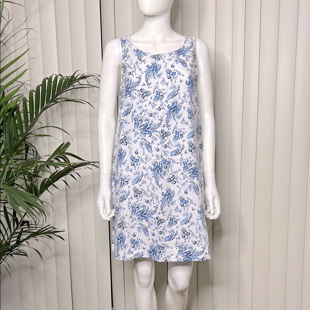 Blue & White Paisley  Linen Sundress Coastal-CottageCore-Lightweight